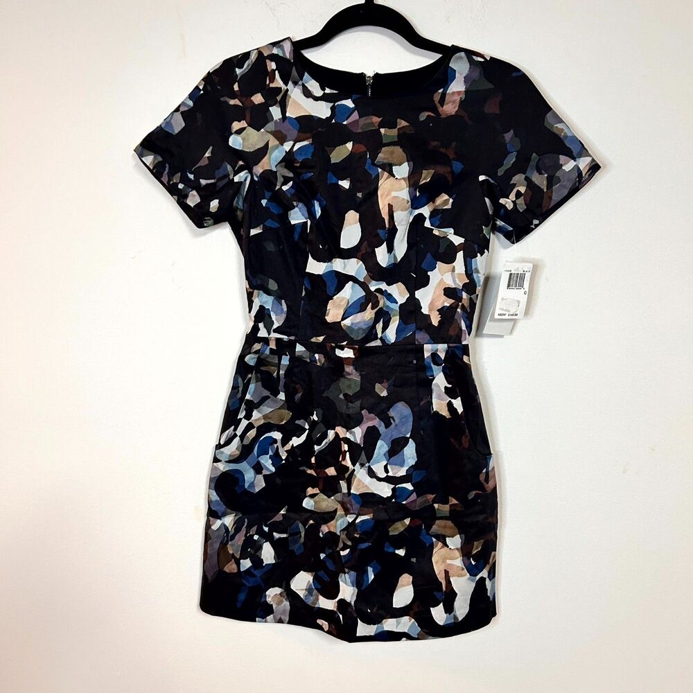 French Connection Cornucopia Mini Dress Womens 0 Black Abstract Print Preppy NWT